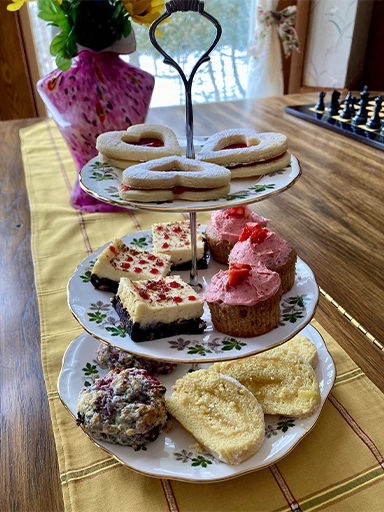 Tiered stand of afternoon tea sweets